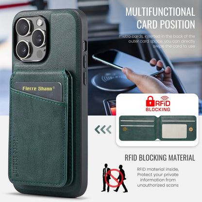 For iPhone 16 Pro Fierre Shann Oil Wax Cow Leather Magnetic Card Holder Phone Case(Green) - iPhone 16 Pro Cases by FIERRE SHANN | Online Shopping UK | buy2fix