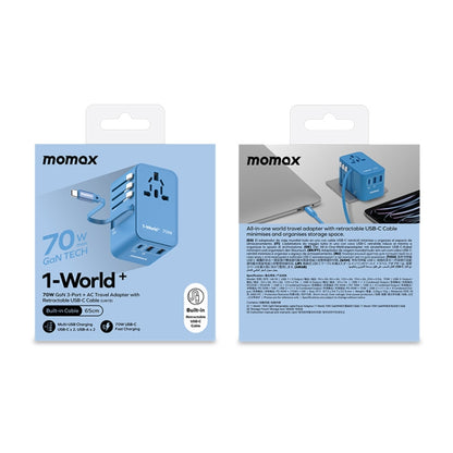 MOMAX 1-World+ 70W Gallium Nitride Expansion Cable Global Conversion Socket Power Adapter(Blue) - USB Charger by MOMAX | Online Shopping UK | buy2fix