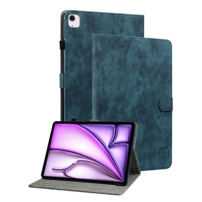 For iPad Air 13 2024 Embossed Tiger Pattern Leather Tablet Case(Dark Blue) - iPad Air 13 2024 Cases by buy2fix | Online Shopping UK | buy2fix