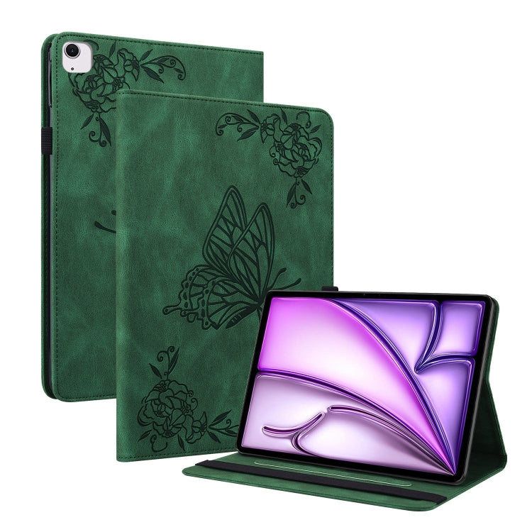 For iPad Air 11 2024 Butterfly Flower Embossed Leather Tablet Case(Green) - iPad Air 11 2024 Cases by buy2fix | Online Shopping UK | buy2fix