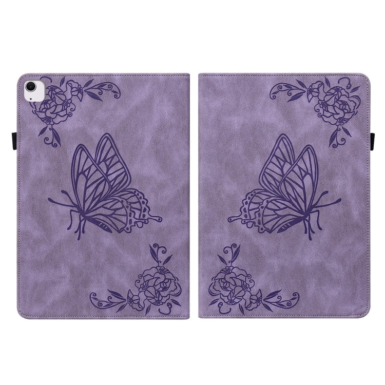 For iPad Air 11 2024 Butterfly Flower Embossed Leather Tablet Case(Purple) - iPad Air 11 2024 Cases by buy2fix | Online Shopping UK | buy2fix