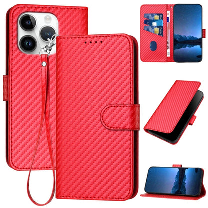 For iPhone 16 Pro YX0070 Carbon Fiber Buckle Leather Phone Case with Lanyard(Red) - iPhone 16 Pro Cases by buy2fix | Online Shopping UK | buy2fix