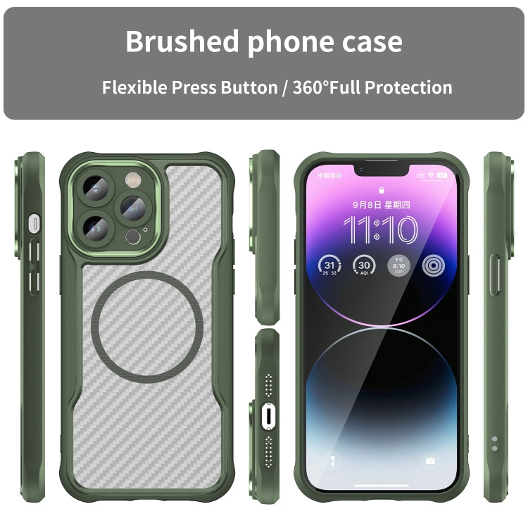 For iPhone 15 Pro Max Carbon Fiber Texture MagSafe Translucent Phone Case(Green) - iPhone 15 Pro Max Cases by buy2fix | Online Shopping UK | buy2fix