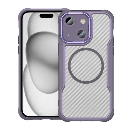 For iPhone 15 Plus / 14 Plus Carbon Fiber Texture MagSafe Translucent Phone Case(Purple) - iPhone 15 Plus Cases by buy2fix | Online Shopping UK | buy2fix