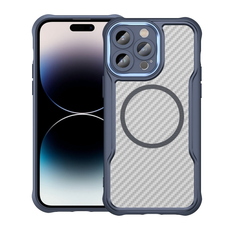 For iPhone 14 Pro Max Carbon Fiber Texture MagSafe Translucent Phone Case(Blue) - iPhone 14 Pro Max Cases by buy2fix | Online Shopping UK | buy2fix