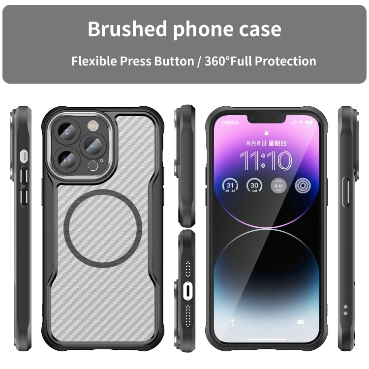 For iPhone 11 Carbon Fiber Texture MagSafe Translucent Phone Case(Black) - iPhone 11 Cases by buy2fix | Online Shopping UK | buy2fix