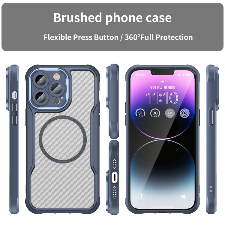 For iPhone 11 Carbon Fiber Texture MagSafe Translucent Phone Case(Blue) - iPhone 11 Cases by buy2fix | Online Shopping UK | buy2fix