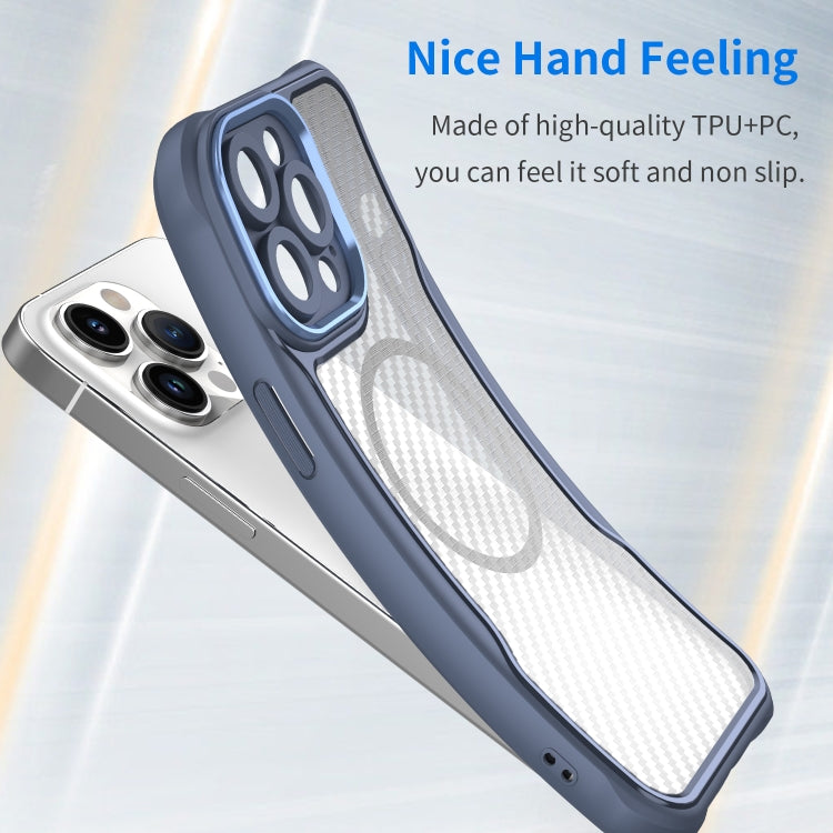 For iPhone 12 Pro Carbon Fiber Texture MagSafe Translucent Phone Case(Blue) - iPhone 12 / 12 Pro Cases by buy2fix | Online Shopping UK | buy2fix