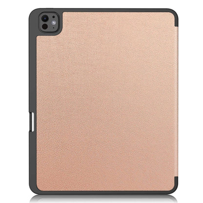 For iPad Pro 13 2024 Custer TPU Pure Color 3-Fold Holder Smart Leather Tablet Case with Pen Tray(Rose Gold) - iPad Pro 13 2024 Cases by buy2fix | Online Shopping UK | buy2fix