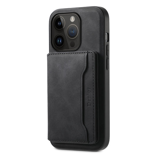 For iPhone 14 Pro Denior D13 Retro Texture Leather MagSafe Card Bag Phone Case(Black) - iPhone 14 Pro Cases by Denior | Online Shopping UK | buy2fix