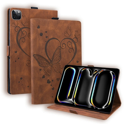 For iPad Pro 11 2024 Love Butterfly Embossed Leather Tablet Case(Brown) - iPad Pro 11 2024 Cases by buy2fix | Online Shopping UK | buy2fix