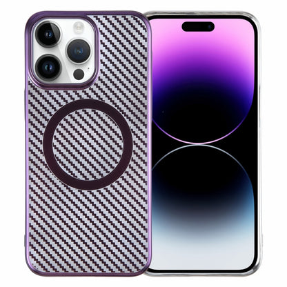 For iPhone 14 Pro 6D Plated Carbon Fiber Clear Magsafe PC Phone Case(Aurora Purple) - iPhone 14 Pro Cases by buy2fix | Online Shopping UK | buy2fix