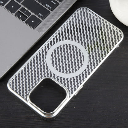 For iPhone 13 6D Plated Carbon Fiber Clear Magsafe PC Phone Case(Starlight Silver) - iPhone 13 Cases by buy2fix | Online Shopping UK | buy2fix