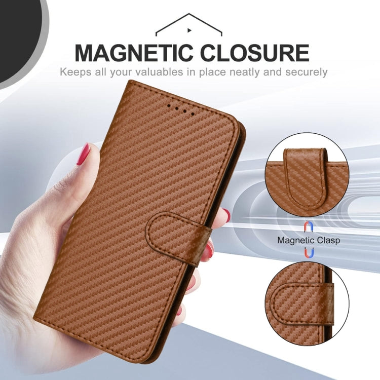 For Motorola Moto G 5G 2024 YX0070 Carbon Fiber Buckle Leather Phone Case with Lanyard(Coffee) - Motorola Cases by buy2fix | Online Shopping UK | buy2fix