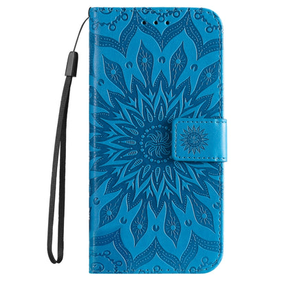 For iPhone 16 Embossed Sunflower Pattern Flip Leather Phone Case(Blue) - iPhone 16 Cases by buy2fix | Online Shopping UK | buy2fix