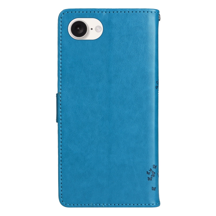 For iPhone SE 2024 Tree & Cat Embossed Pattern Flip Leather Phone Case(Blue) - More iPhone Cases by buy2fix | Online Shopping UK | buy2fix