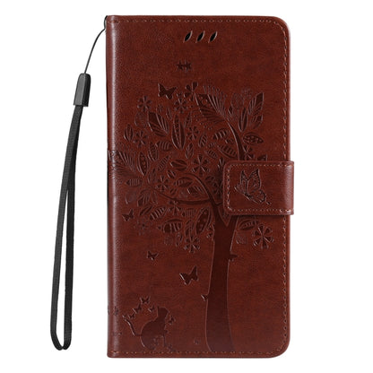 For iPhone 16 Pro Max Tree & Cat Embossed Pattern Flip Leather Phone Case(Coffee) - iPhone 16 Pro Max Cases by buy2fix | Online Shopping UK | buy2fix