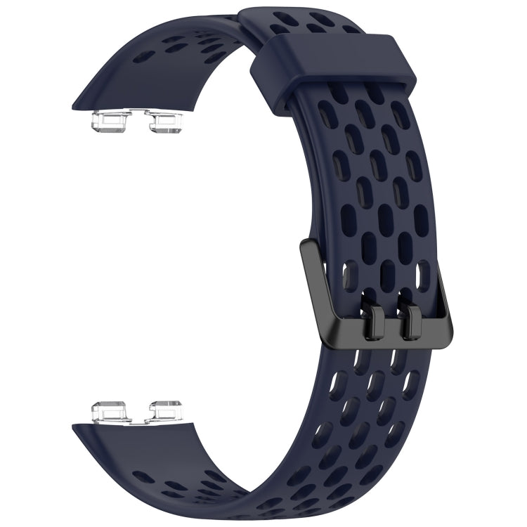 For Huawei Band 9 / 9 NFC / 8 / 8 NFC Hole Style Dual Black Buckle Silicone Watch Band(Midnight Blue) - Watch Bands by buy2fix | Online Shopping UK | buy2fix