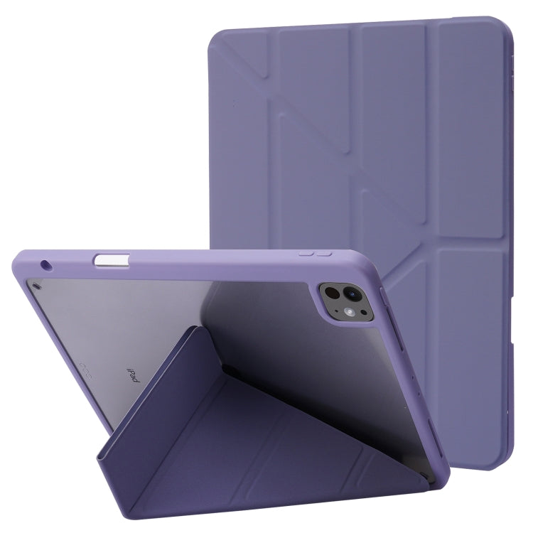 For iPad Pro 13 2024 Deformation Transparent Acrylic Leather Tablet Case(Lavender Grey) - iPad Pro 13 2024 Cases by buy2fix | Online Shopping UK | buy2fix