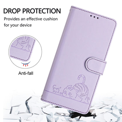 For Motorola Moto G Stylus 5G 2024 Cat Rat Embossed Pattern RFID Leather Phone Case with Lanyard(Purple) - Motorola Cases by buy2fix | Online Shopping UK | buy2fix