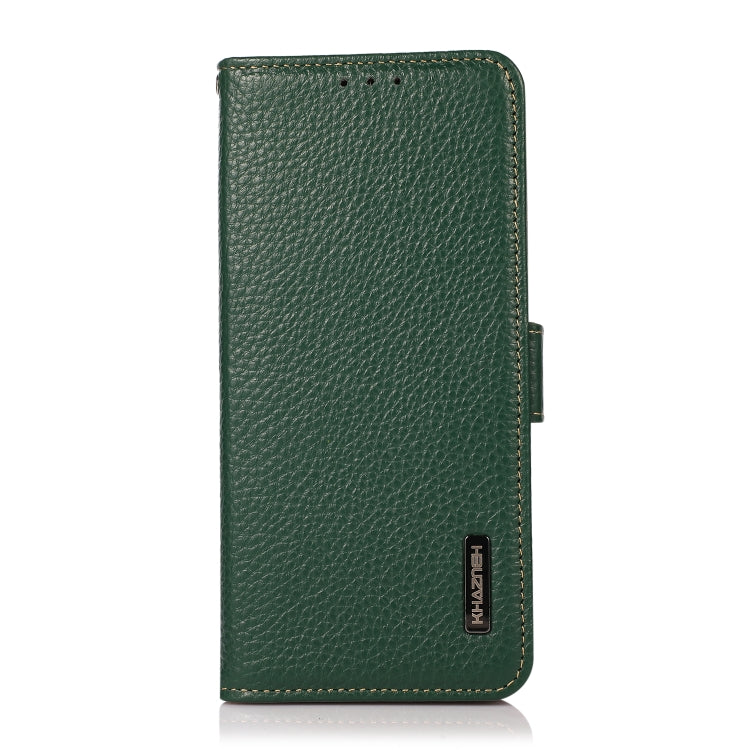 For iPhone SE 2024 KHAZNEH Side-Magnetic Litchi Genuine Leather RFID Case(Green) - More iPhone Cases by buy2fix | Online Shopping UK | buy2fix