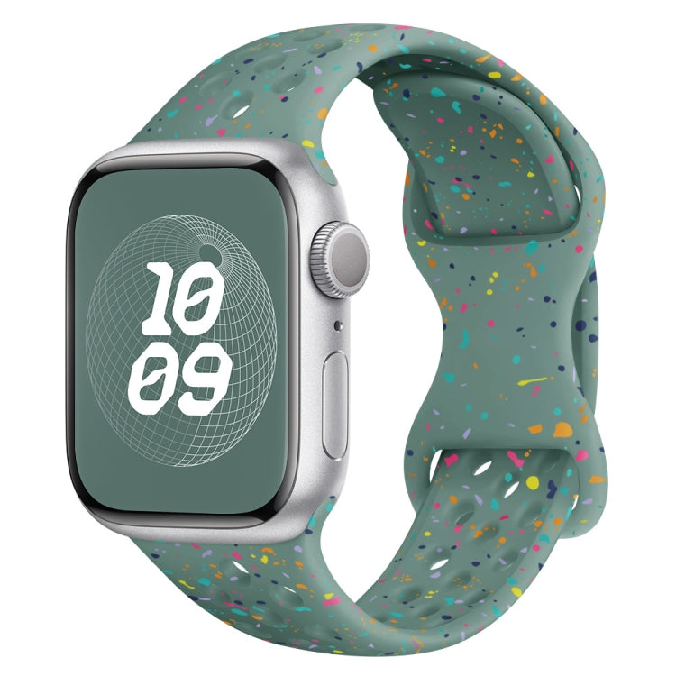 For Apple Watch Series 5 44mm Hole Style Butterfly Buckle Camouflage Silicone Watch Band(Pine Green) - Watch Bands by buy2fix | Online Shopping UK | buy2fix