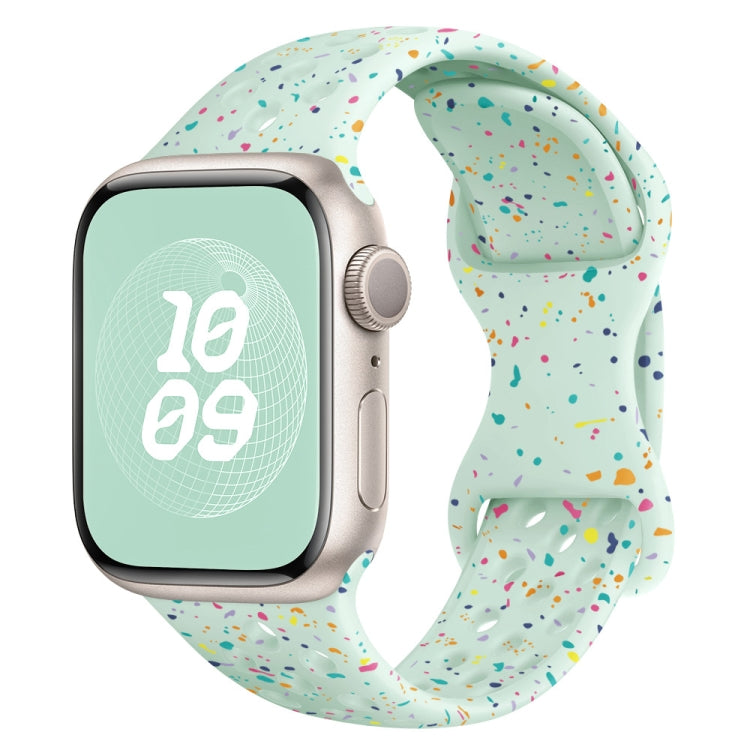 For Apple Watch Series 5 44mm Hole Style Butterfly Buckle Camouflage Silicone Watch Band(Light Mint) - Watch Bands by buy2fix | Online Shopping UK | buy2fix
