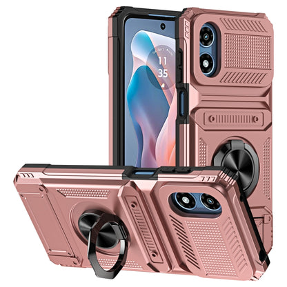 For Motorola Moto G Play 4G 2024 TPU+PC Shockproof Card Slot Phone Case with Metal Ring Holder(Rose Gold) - Motorola Cases by buy2fix | Online Shopping UK | buy2fix