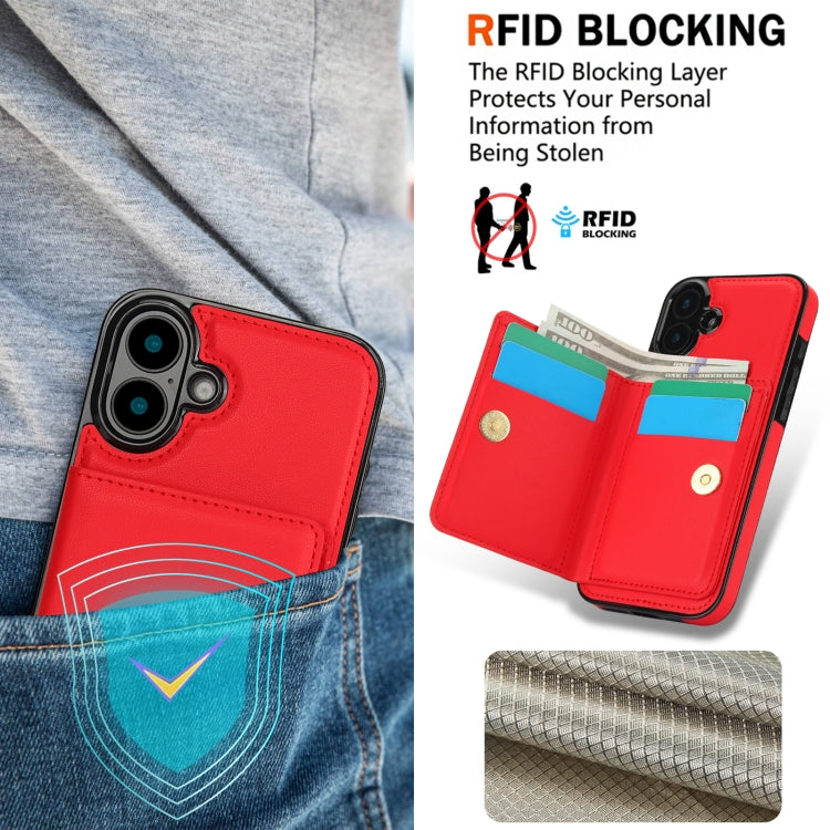 For iPhone 16 Plus RFID Anti-theft Card Ring Holder Phone Case(Red) - iPhone 16 Plus Cases by buy2fix | Online Shopping UK | buy2fix