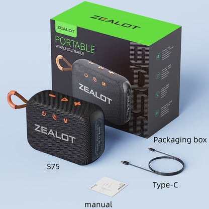 Zealot S75 Portable Outdoor IPX6 Waterproof Bluetooth Speaker(Grey) - Waterproof Speaker by ZEALOT | Online Shopping UK | buy2fix