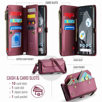 For Google Pixel 8 Pro CaseMe C36 Card Slots Zipper Wallet RFID Anti-theft Leather Phone Case(Wine Red) - Google Cases by CaseMe | Online Shopping UK | buy2fix