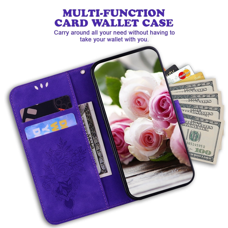 For iPhone SE 2024 Butterfly Rose Embossed Leather Phone Case(Purple) - More iPhone Cases by buy2fix | Online Shopping UK | buy2fix