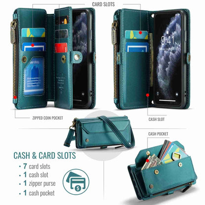 For iPhone 11 Pro CaseMe C36 Card Slots Zipper Wallet RFID Anti-theft Leather Phone Case(Blue-green) - iPhone 11 Pro Cases by CaseMe | Online Shopping UK | buy2fix