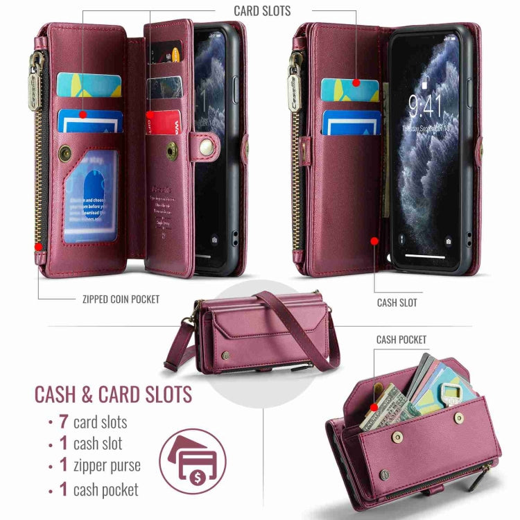 For iPhone 11 Pro CaseMe C36 Card Slots Zipper Wallet RFID Anti-theft Leather Phone Case(Wine Red) - iPhone 11 Pro Cases by CaseMe | Online Shopping UK | buy2fix