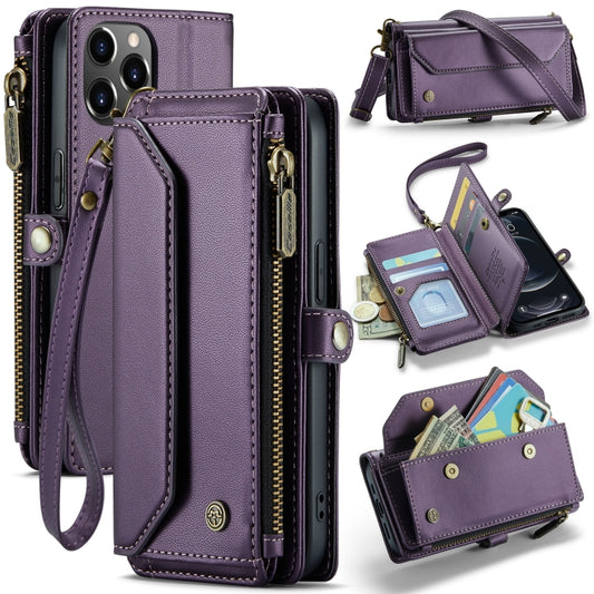 For iPhone 12 Pro CaseMe C36 Card Slots Zipper Wallet RFID Anti-theft Leather Phone Case(Purple) - iPhone 12 / 12 Pro Cases by CaseMe | Online Shopping UK | buy2fix