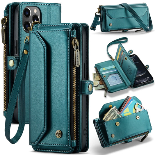 For iPhone 12 Pro Max CaseMe C36 Card Slots Zipper Wallet RFID Anti-theft Leather Phone Case(Blue-green) - iPhone 12 Pro Max Cases by CaseMe | Online Shopping UK | buy2fix