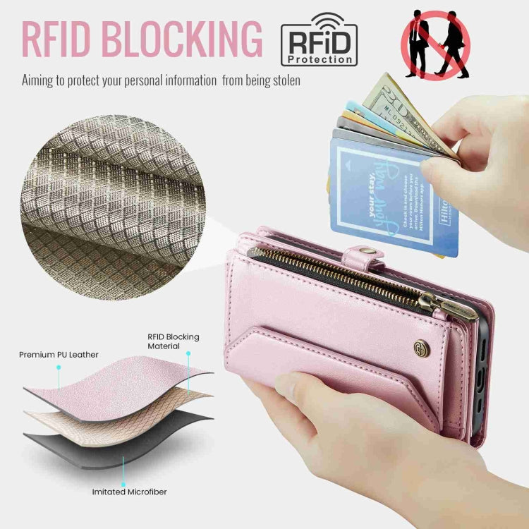 For iPhone 14 CaseMe C36 Card Slots Zipper Wallet RFID Anti-theft Leather Phone Case(Pink) - iPhone 14 Cases by CaseMe | Online Shopping UK | buy2fix