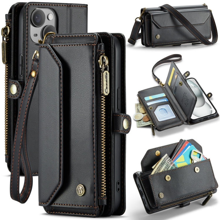 For iPhone 15 Plus CaseMe C36 Card Slots Zipper Wallet RFID Anti-theft Leather Phone Case(Black) - iPhone 15 Plus Cases by CaseMe | Online Shopping UK | buy2fix