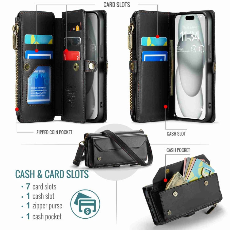 For iPhone 15 Plus CaseMe C36 Card Slots Zipper Wallet RFID Anti-theft Leather Phone Case(Black) - iPhone 15 Plus Cases by CaseMe | Online Shopping UK | buy2fix