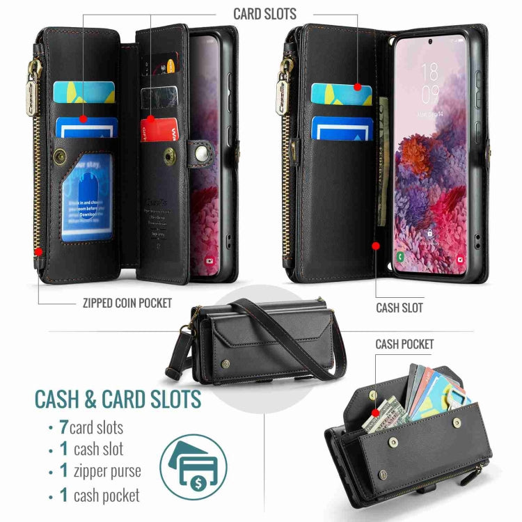 For Samsung Galaxy S20 CaseMe C36 Card Slots Zipper Wallet RFID Anti-theft Leather Phone Case(Black) - Galaxy Phone Cases by CaseMe | Online Shopping UK | buy2fix