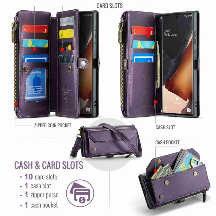 For Samsung Galaxy Note20 Ultra CaseMe C36 Card Slots Zipper Wallet RFID Anti-theft Leather Phone Case(Purple) - Galaxy Note20 Ultra Cases by CaseMe | Online Shopping UK | buy2fix