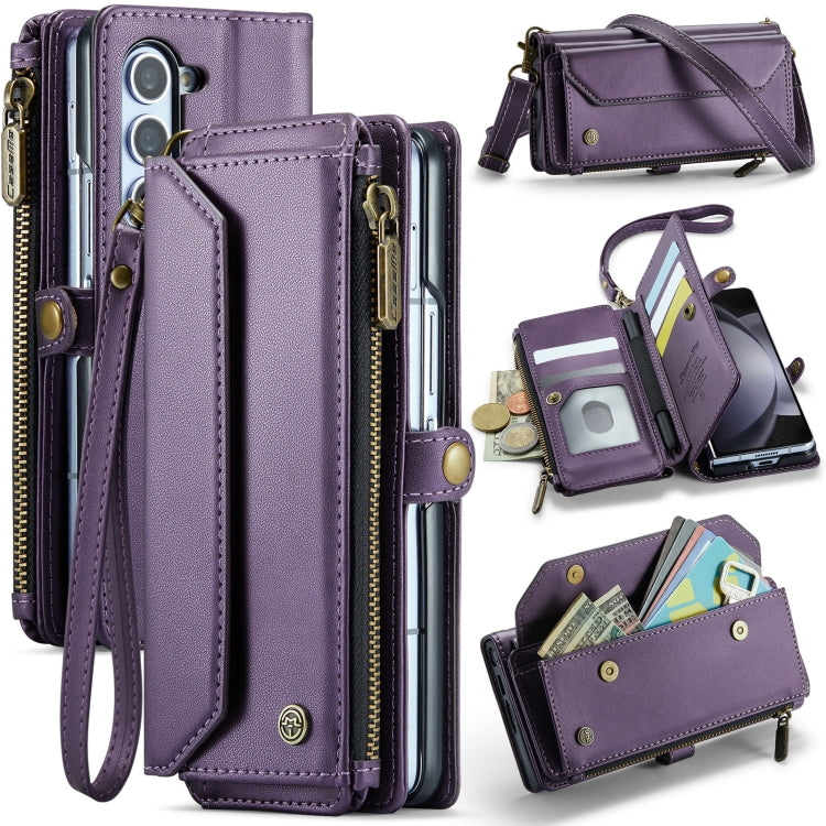 For Samsung Galaxy Z Fold5 CaseMe C36 Card Slots Zipper Wallet RFID Anti-theft Leather Phone Case(Purple) - Galaxy Z Fold5 Cases by CaseMe | Online Shopping UK | buy2fix