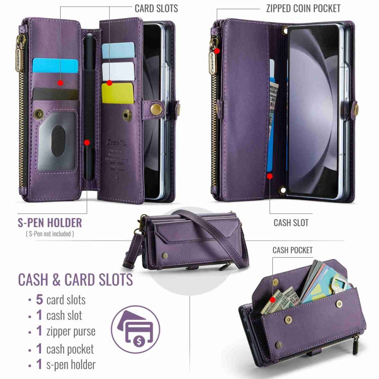 For Samsung Galaxy Z Fold5 CaseMe C36 Card Slots Zipper Wallet RFID Anti-theft Leather Phone Case(Purple) - Galaxy Z Fold5 Cases by CaseMe | Online Shopping UK | buy2fix