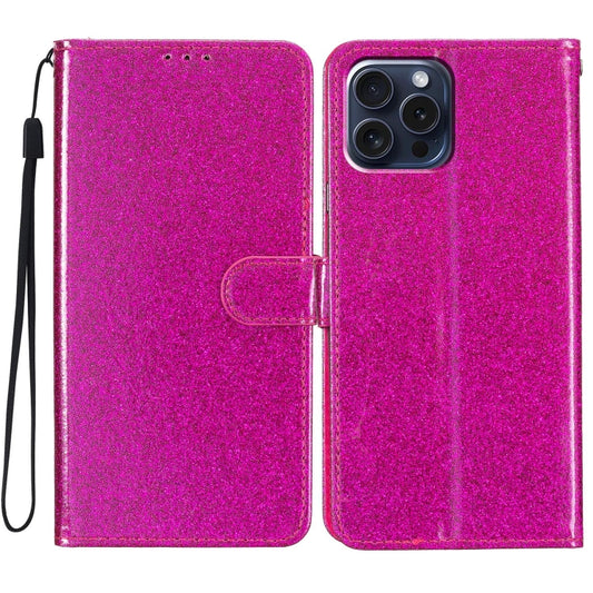 For iPhone 16 Pro Max Glitter Powder Flip Leather Phone Case(Rose Red) - iPhone 16 Pro Max Cases by buy2fix | Online Shopping UK | buy2fix