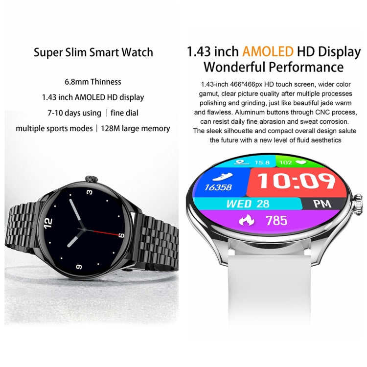 MT55 1.43 inch AMOLED HD Screen Ultra-thin Smart Call Health Watch, Silicone Strap(Silver Grey) - Smart Watches by buy2fix | Online Shopping UK | buy2fix