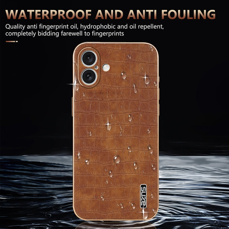 For iPhone 16 AZNS Electroplated Frame Crocodile Texture Full Coverage Phone Case(Green) - iPhone 16 Cases by AZNS | Online Shopping UK | buy2fix