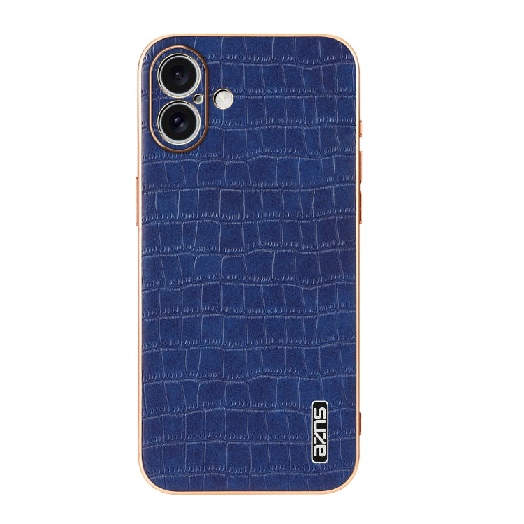 For iPhone 16 AZNS Electroplated Frame Crocodile Texture Full Coverage Phone Case(Blue) - iPhone 16 Cases by AZNS | Online Shopping UK | buy2fix