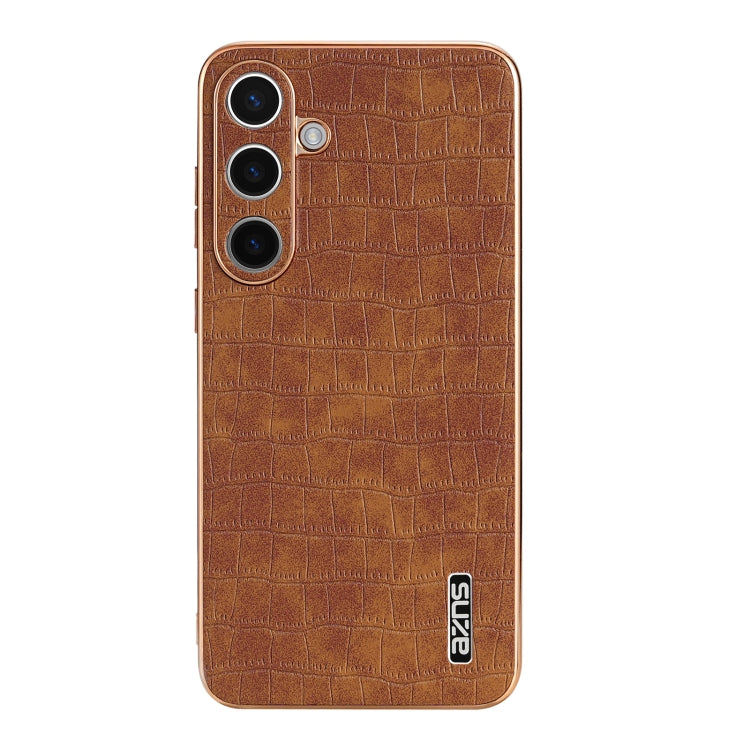 For Samsung Galaxy S24 5G AZNS Electroplated Frame Crocodile Texture Full Coverage Phone Case(Brown) - Galaxy S24 5G Cases by AZNS | Online Shopping UK | buy2fix