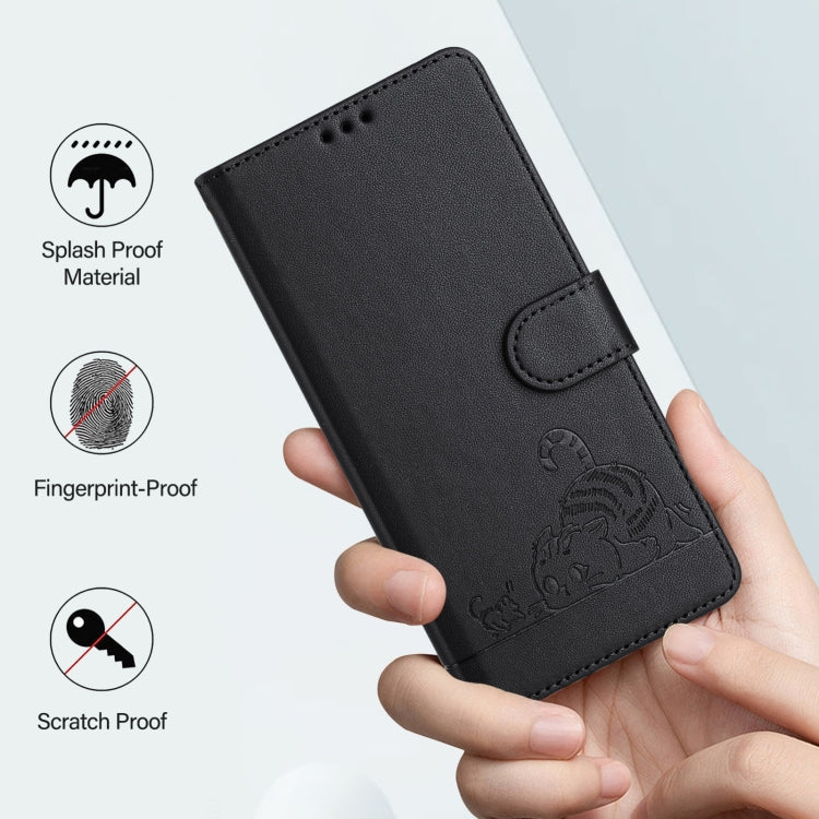 For Blackview Shark 8 Cat Rat Embossed Pattern RFID Leather Phone Case with Lanyard(Black) - More Brand by buy2fix | Online Shopping UK | buy2fix