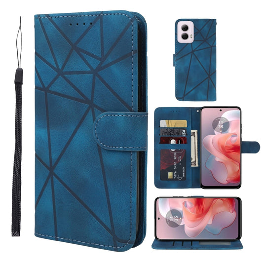 For Motorola Moto G Power 5G 2024 Skin Feel Geometric Lines Leather Phone Case(Blue) - Motorola Cases by buy2fix | Online Shopping UK | buy2fix